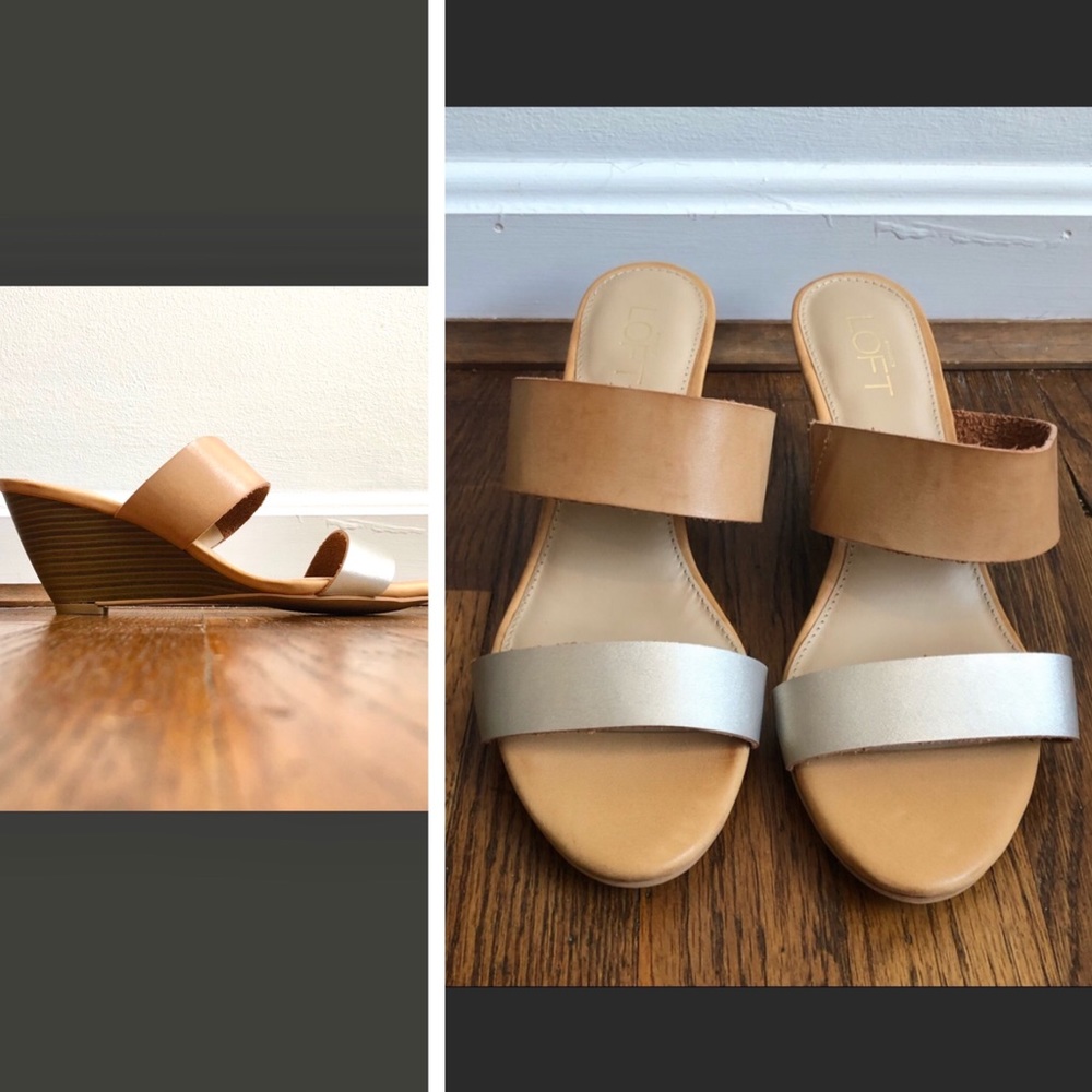LOFT new tan/silver slide-on wedges - size 8